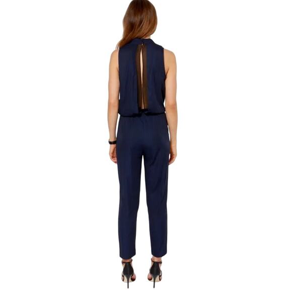 Aryn K Pack a Plunge Jumpsuit M Navy Ink Blue Silky Sheer Back Surplice Bodice - Picture 12 of 16